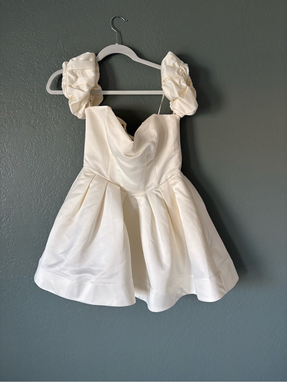 BHLDN Puff-Sleeve Satin Mini Wedding Dress